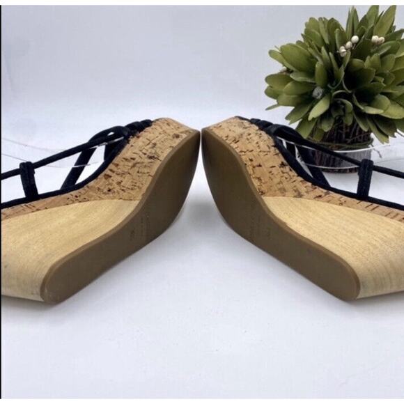 Jil Sander Designer Wood Cork Black Suede Ankle Strap Wedge Sandal Sz 36.5/6 - Picture 9 of 14
